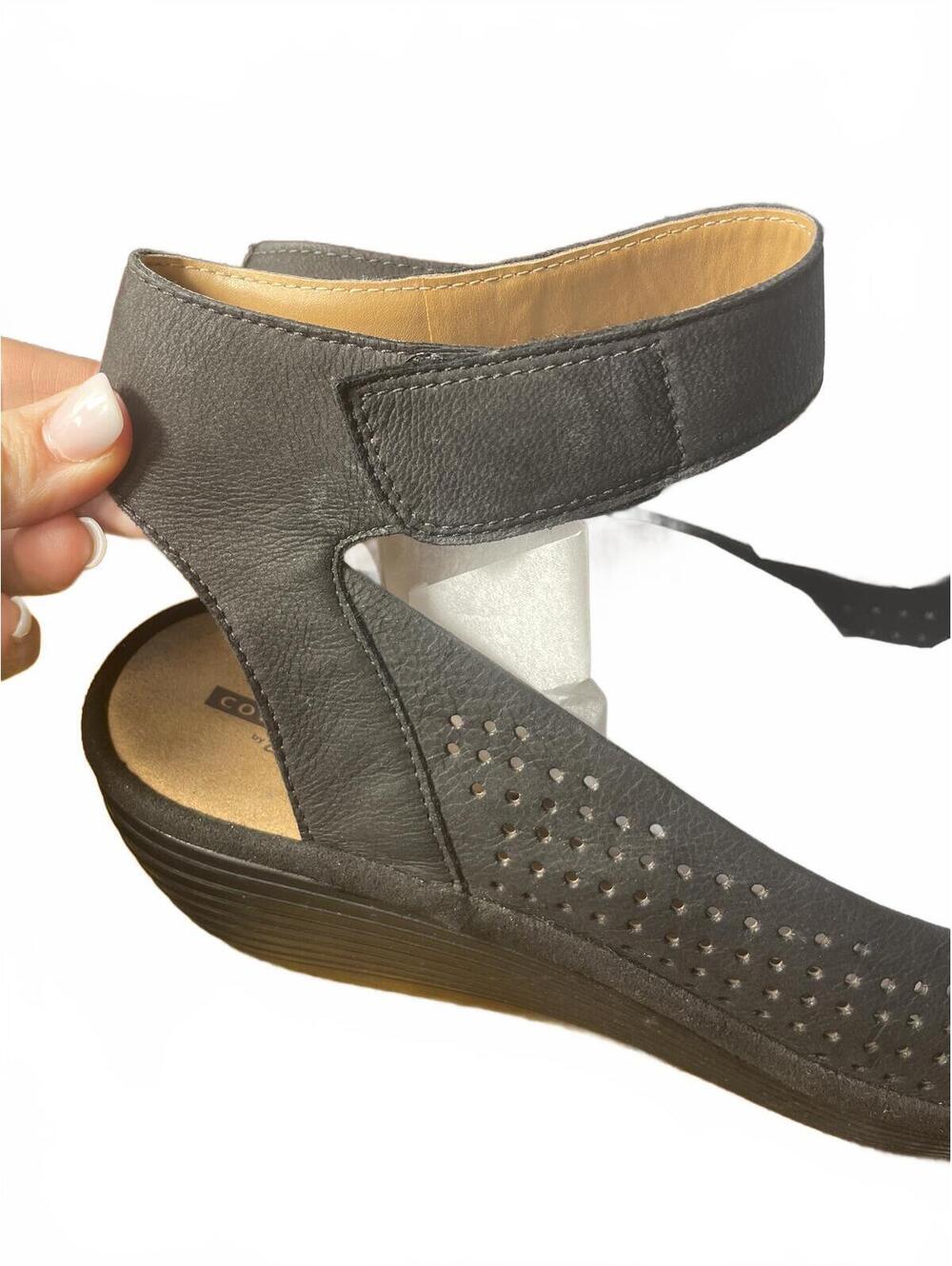 Clarks Cushion Wedge Sandals Womens 12 Black Ankle Suede - Picture 4 of 9